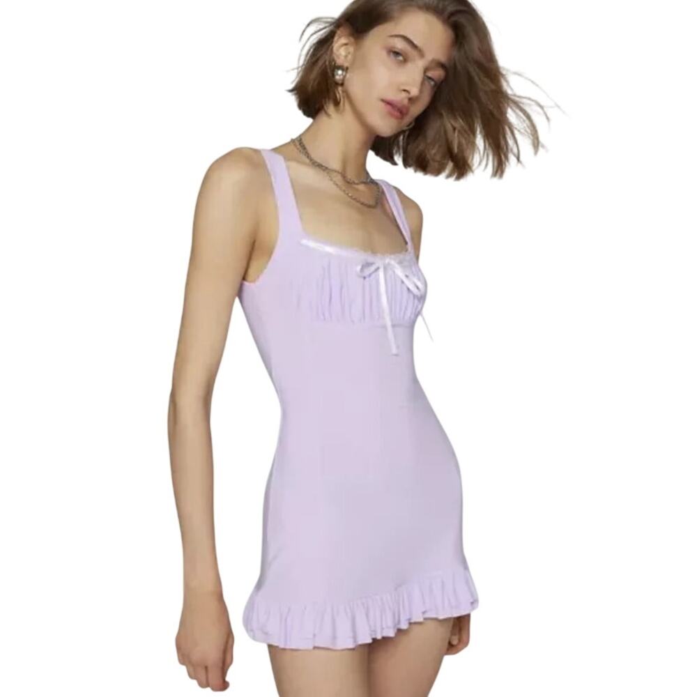 Kimchi Blue UO Lavender Ruched Bow Mini Dress Coquette Balletcore Y2K Style M - Picture 1 of 9